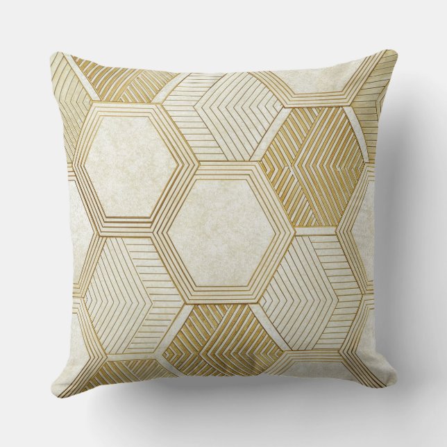 Almofada Elegant Gold Hexagon Geometric Pattern - Marble 2 (Verso)