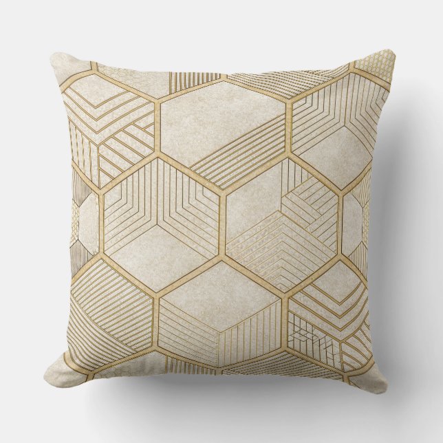 Almofada Elegant Gold Hexagon Geometric Pattern - Marble 3 (Frente)