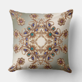 Almofada Elegant Gold Jewel Flowers Throw Pillow