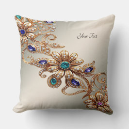Almofada Elegant Gold Jewel Flowers Throw Pillow
