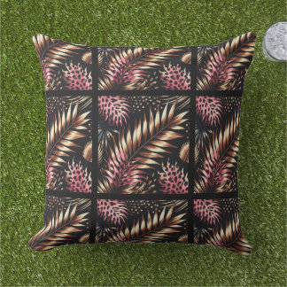 Almofada Elegant Gold, Pink and Black Jungle Leaf Pattern
