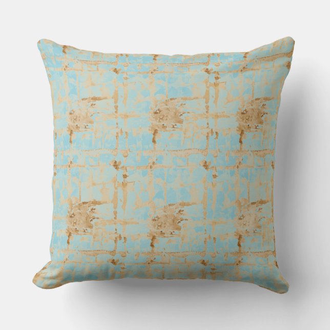 Almofada Elegant, Gold Soft Blue Checkered Abstract Pattern (Frente)