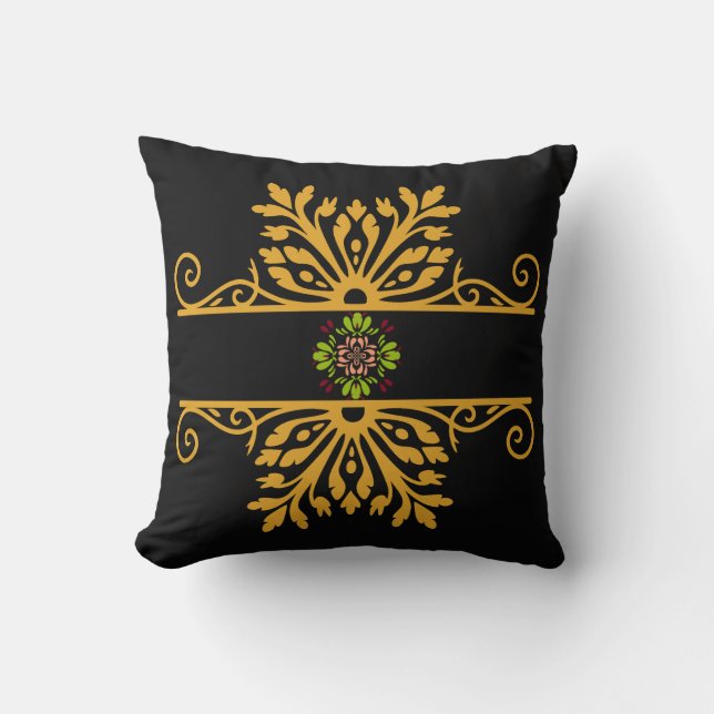 Almofada Elegant Golden Floral Ornament Baroque Style (Frente)
