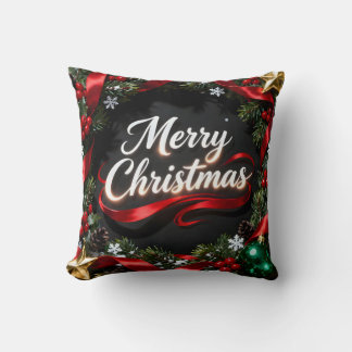 Almofada Elegant Merry Christmas Wreath Pillow