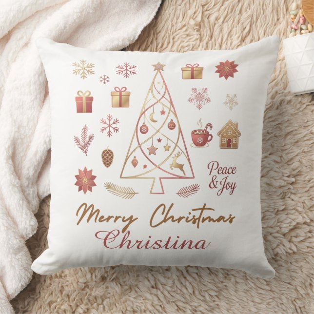 Almofada Elegant Modern Christmas Gold & Red Minimal Design (Cobertor)