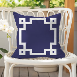 Almofada Elegant Navy Blue White Greek Key Border