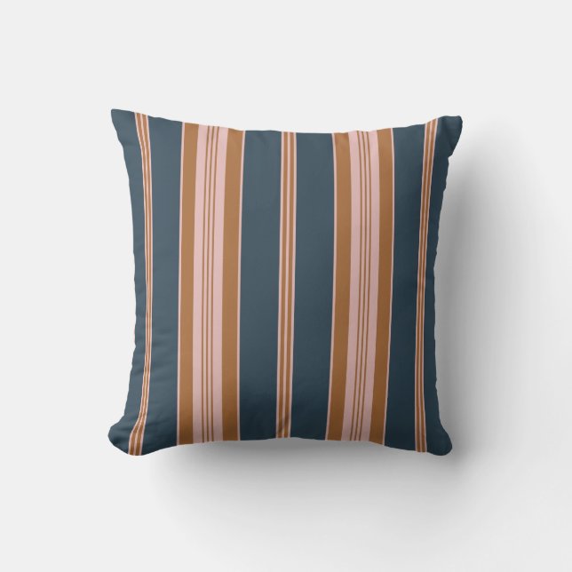 Almofada Elegant Navy Brown Pink Ticking Stripe (Frente)