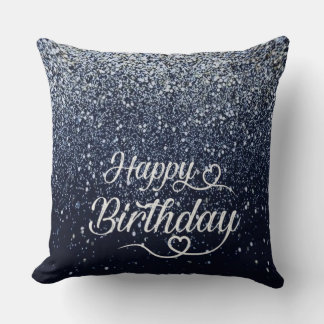 Almofada Elegant Navy Glitter Happy Birthday Throw Pillow