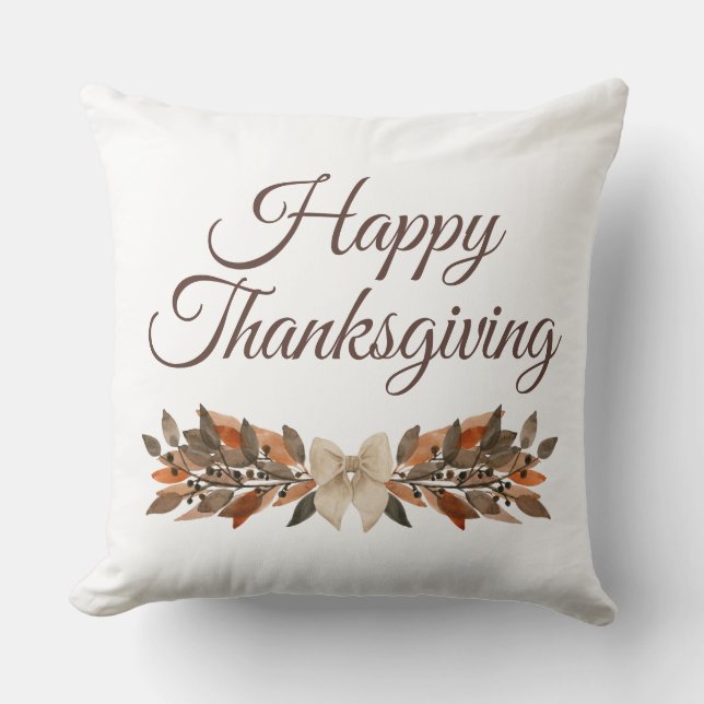 Almofada Elegant Neutral “Happy Thanksgiving” Throw Pillow (Frente)
