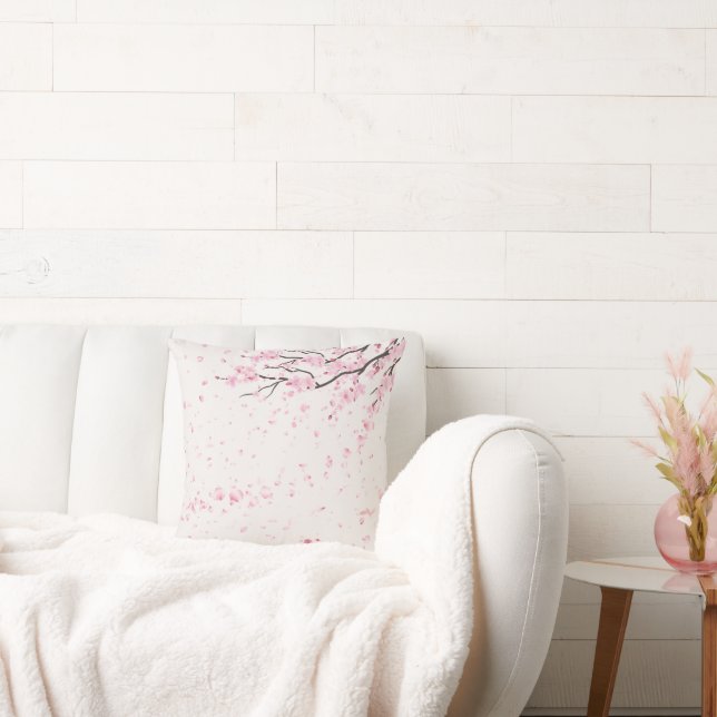 Almofada Elegant Pink Cherry Blossom Floral Throw Pillow (Sofá)