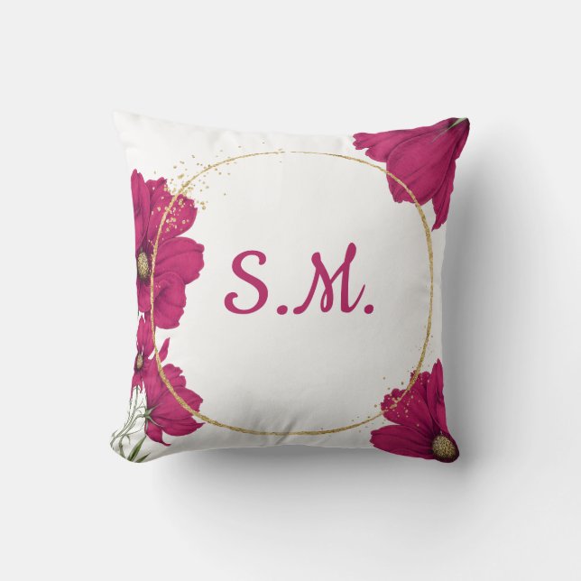 Almofada Elegant Pink Floral Gold Circle Throw Pillow (Frente)