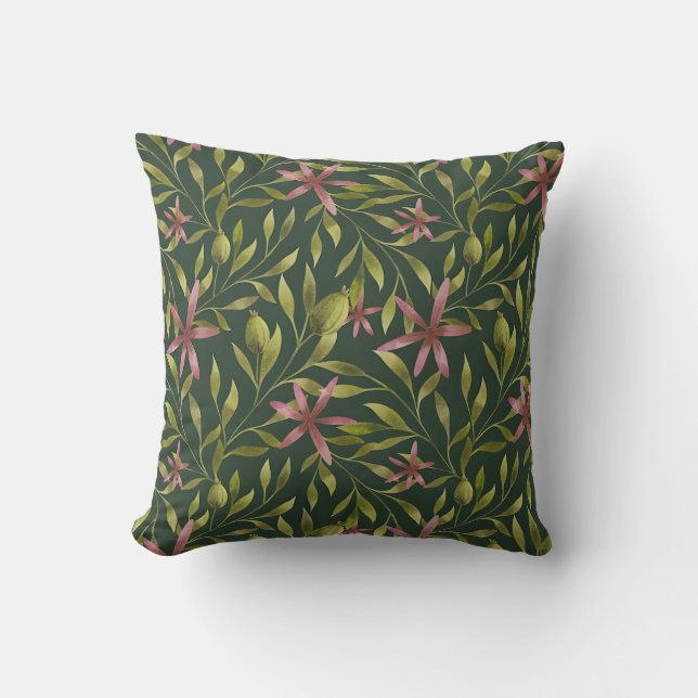 Almofada Elegant Pink Flower Pattern on Dark Background (Frente)