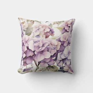 Almofada Elegant pink purple watercolor hydrangeas 
