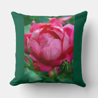 Almofada Elegant Pink Rose Floral Throw Pillow with Dark Gr