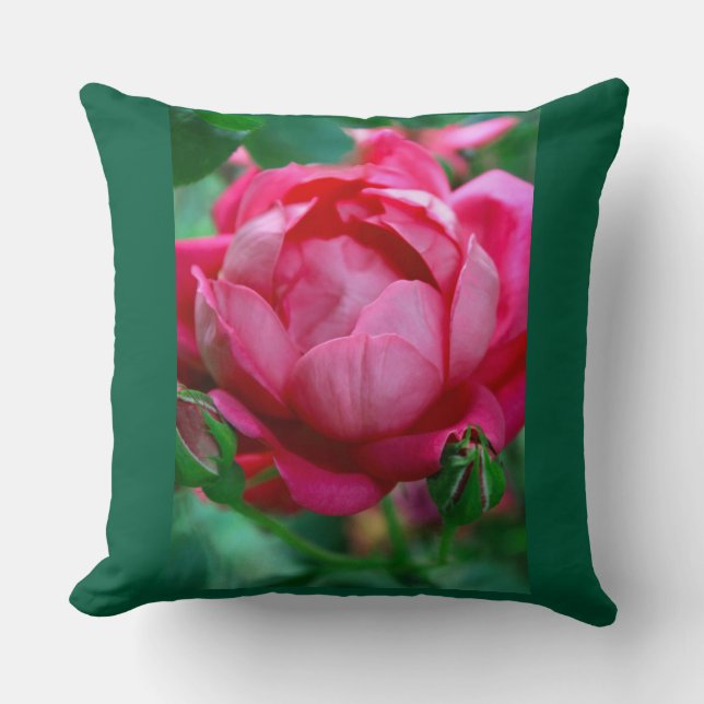Almofada Elegant Pink Rose Floral Throw Pillow with Dark Gr (Frente)