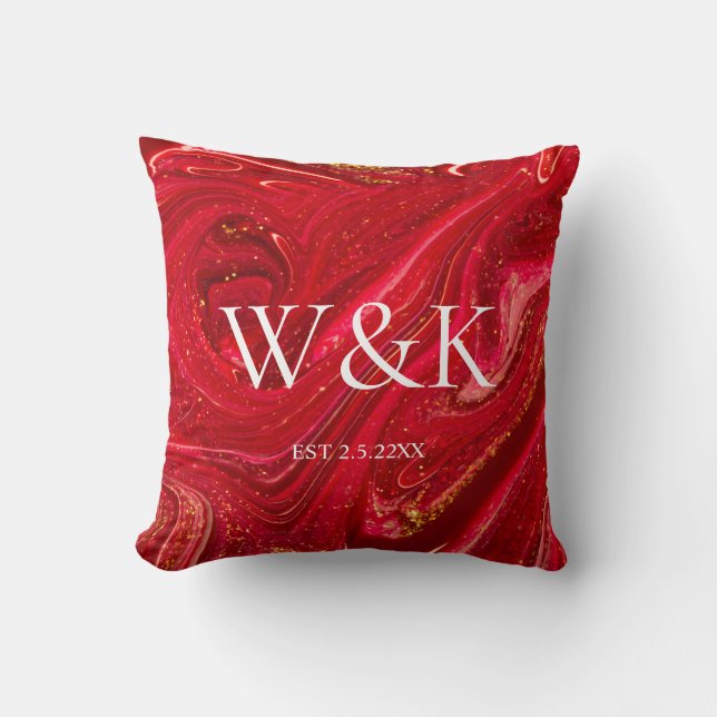 Almofada Elegant Red Glitter Initial Wedding Couple  (Frente)