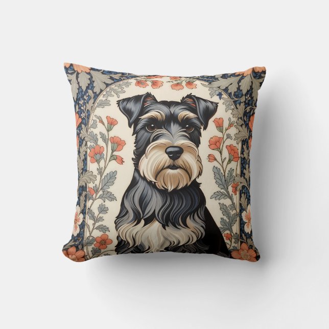 Almofada Elegant Schnauzer William Morris Inspired Floral (Frente)
