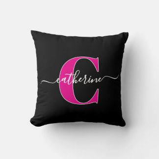 Almofada Elegant Script Minimalist Black Pink Monogram Name