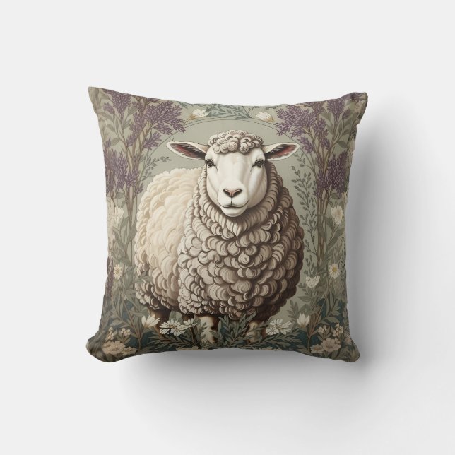 Almofada Elegant Sheep Lavender Flower Background (Frente)