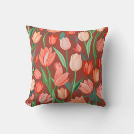Almofada Elegant Tulip Floral Pattern – Red & Peach Spring 