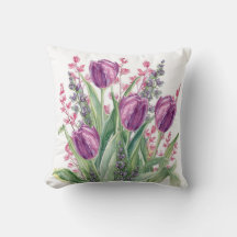 Elegant Tulip Flowers Pattern,Purple Stripes