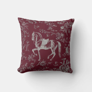 Almofada Elegant Vintage Burgundy Gray Horse Floral Pattern