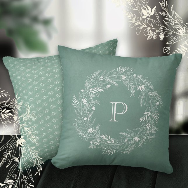 Almofada Elegant white leaf frame letter P (Criador carregado)