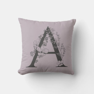 Almofada Elegante A Monograma Floral Boho Cinza Lilás Inici