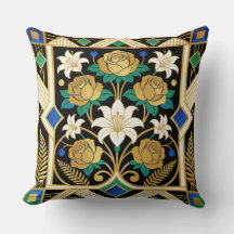 Elegante Art Deco Rosas Douradas & Lírios Preto