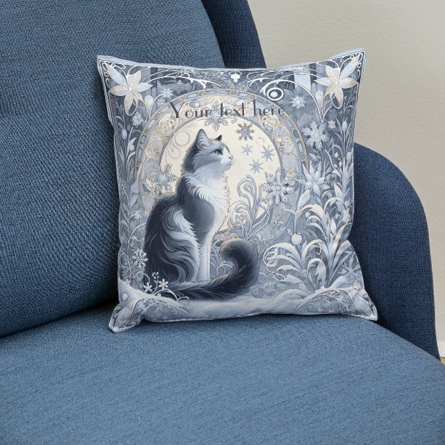 Almofada Elegante Art Nouveau Cat Design personalizável (Personalizable wintery cat pillow)