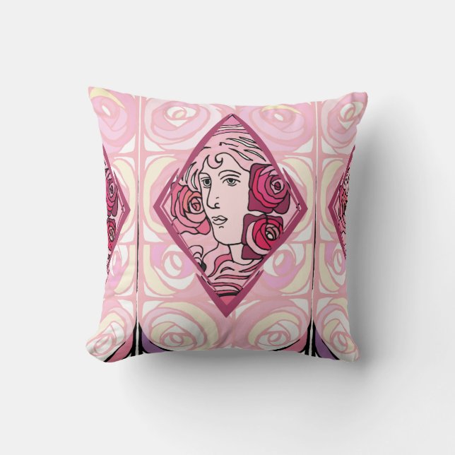 Almofada Elegante Art Nouveau Rosa Mulher (Frente)