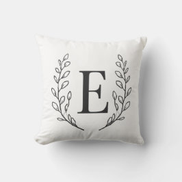 Almofada Elegante Arte de Linha Botânica com Inicial E Mono