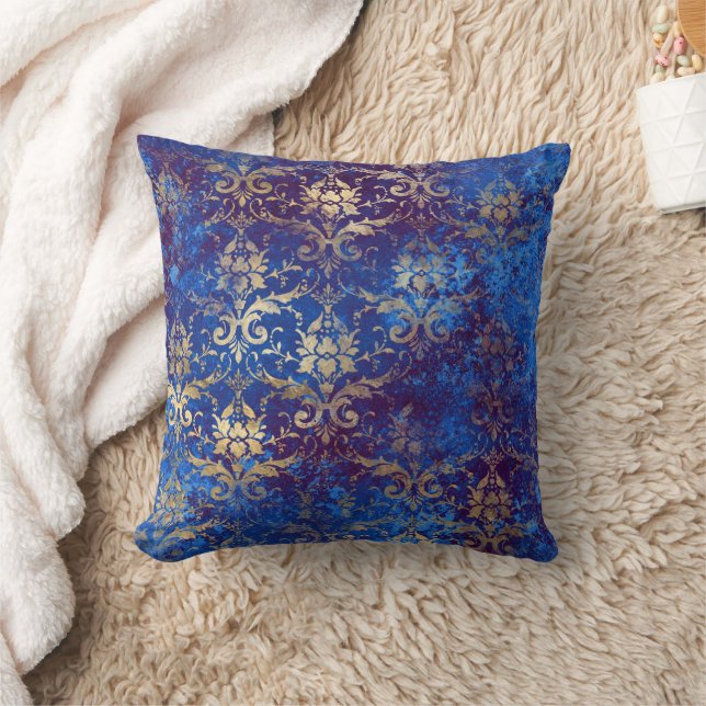 Almofada Elegante Azul Naval Dourado Damasco (Cobertor)