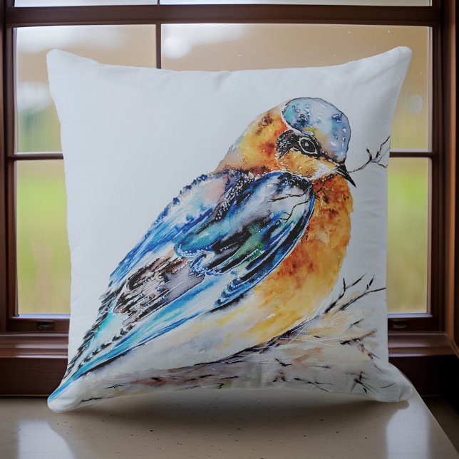 Almofada Elegante Azulinho de Aquarela Natureza (Criador carregado)