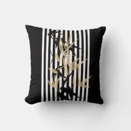 Almofada Elegante Bambu Dourado Faixa Preto Branco Asiático