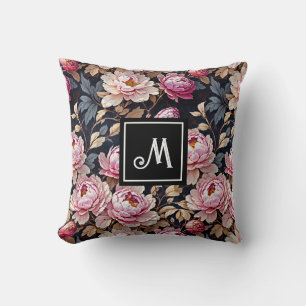 Almofada Elegante Bem-vindo Blush Pink Peony Floral Monogra