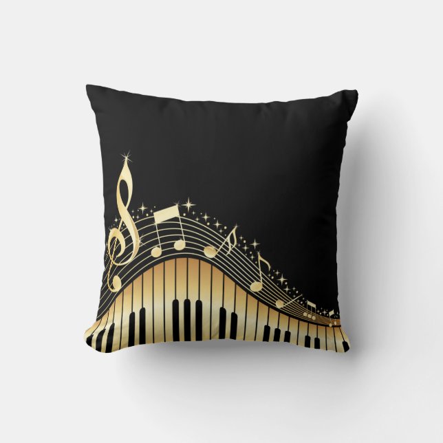 Almofada Elegante Black And Dourado Music Notes Design (Frente)