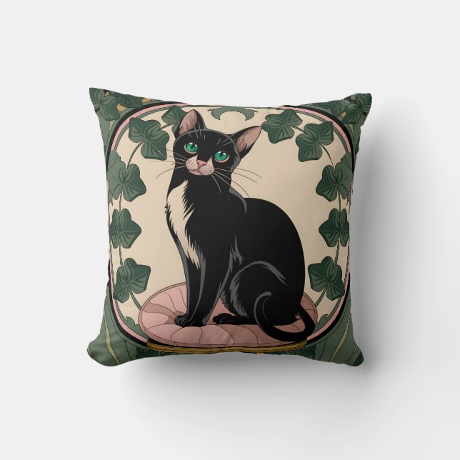 Almofada Elegante Black Cat Art Nouveau (Frente)