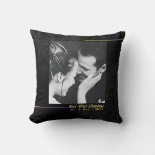 Almofada Elegante Black Velvet Dourado Primeiro Natal Casad