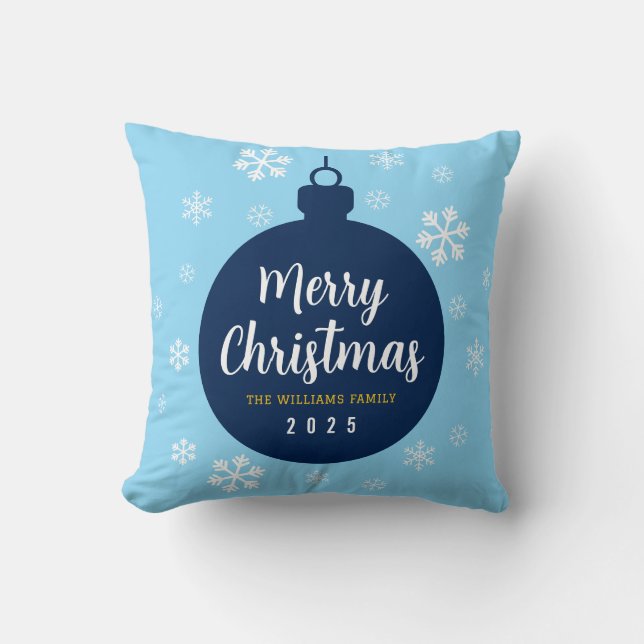Almofada Elegante Blue Ornament Snowflake Felry Natal (Frente)