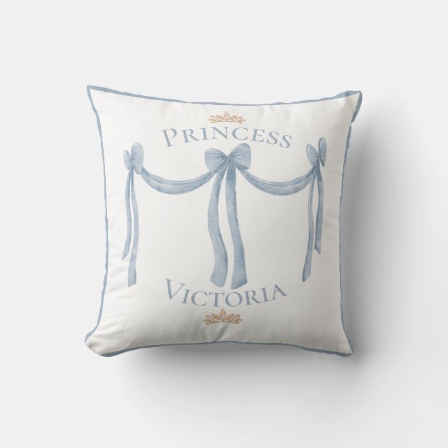 Almofada Elegante Blue Princess Name Crowns Satin Girly (Frente)