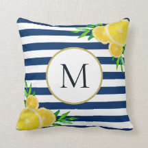 Elegante Blue Strips Summer Lemon Monograma