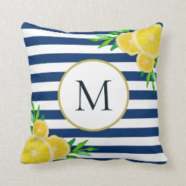 Almofada Elegante Blue Strips Summer Lemon Monograma