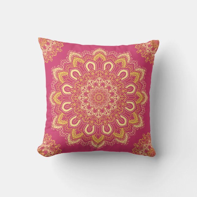 Almofada Elegante Boho Mandala Amarelo Aroma De Aroma (Frente)