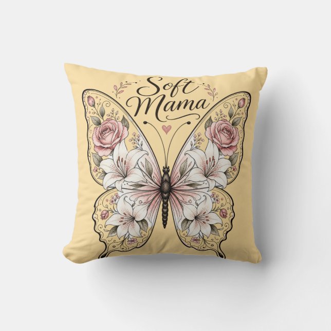 Almofada Elegante Borboleta Rosa e Lírio "Mama Macia" Graph (Frente)