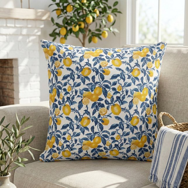 Almofada Elegante Botânico de Limão Mediterrâneo  (Elegant mediterranean lemon  botanical pattern throw pillow)