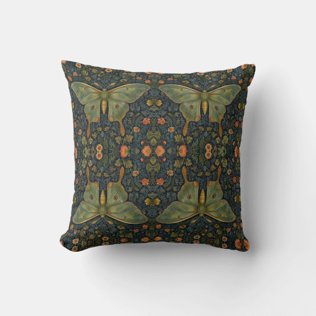 Almofada Elegante botânico retro boho de mariposa Luna (Frente)