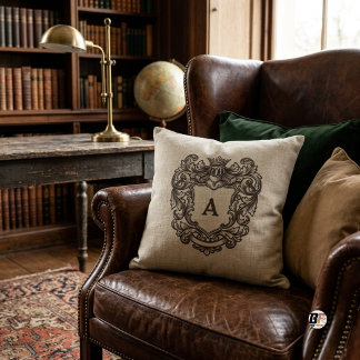 Almofada Elegante Brasão Monograma Heráldico Bege