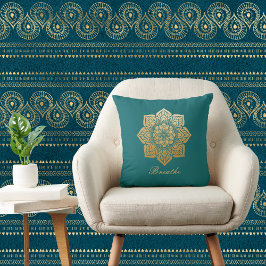 Almofada Elegante Breathe Green e Dourado Mandala