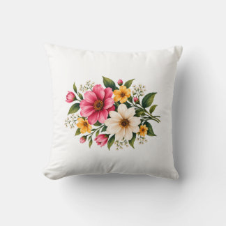 Almofada Elegante Buquê Floral Rosa e Amarelo Botânico 💐 